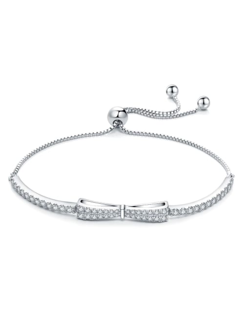White (adjustable) [b 0823] 925 Sterling Silver High Carbon Diamond bow tie Dainty Adjustable Bracelet